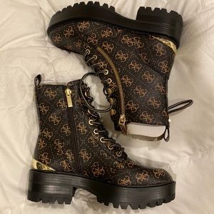 Brown and Black Guess Marciano Platform Boots